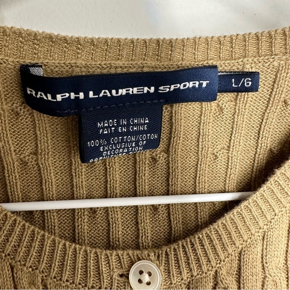 Ralph Lauren sport Tan Cable Knit Cardigan Sweater size L NWOT - Picture 5 of 9